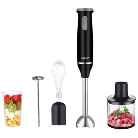 Batidora 5 en 1: potente motor de 800 W, 2 velocidades, batidor y cuchillas de acero inoxidable, recipiente picador de 500 ml, batidora de mano multifuncional para batir, mezclar, picar y cremar.