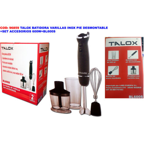 Batidora de Varillas Inoxidable TALOX 600W con Pie Desmontable y Set de Accesorios BL600S