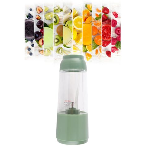 Batidora eléctrica portátil, recipiente de 300 ml recargable por USB con cuchilla de acero inoxidable para batidos y licuados, color verde claro.