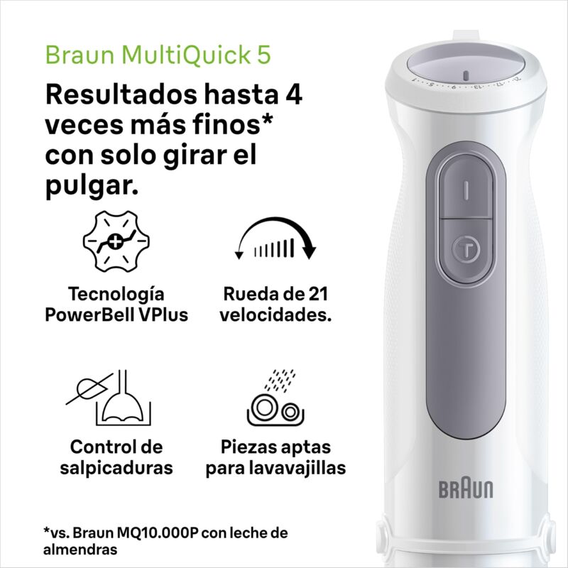 Braun - Batidora Batidora de Mano MQ50001M 1000W Blanco, Blanco