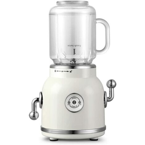 Batidora mezcladora eléctrica de diseño retro minimalista vintage. Batidos, jugos o proteínas. 2 contenedores de transporte (1, Crema)