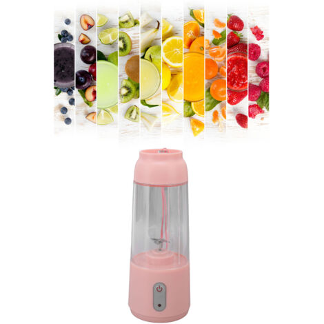 Batidora personal portátil, inalámbrica y recargable por USB de 300 ml con cuchilla de acero inoxidable, color rosa, ideal para batidos y licuados.
