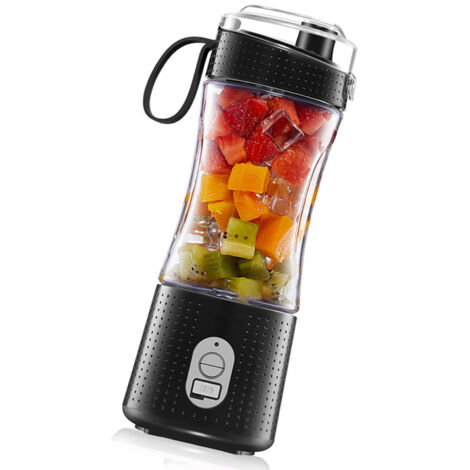 Batidora personal portátil recargable por USB, batería de 4000 mAh, capacidad de 380 ml, 6 cuchillas de acero inoxidable, botella de diseño: ideal para batidos, smoothies y para llevar.