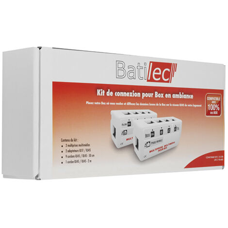 Batilec – Kit Box ambiance – 2 multiprises multimédia – 2 adaptateurs RJ11/RJ45 – Cordon RJ45 2m – Conforme NF C 15-100
