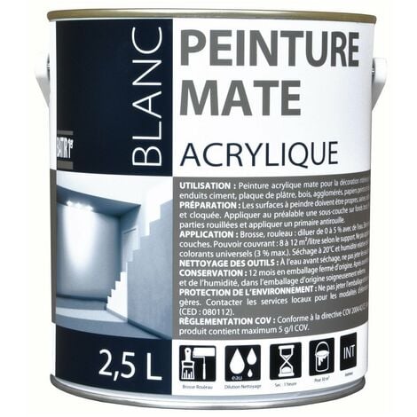 BATIR 1° Acrylique mat 2.5 litres blanc - BATIR