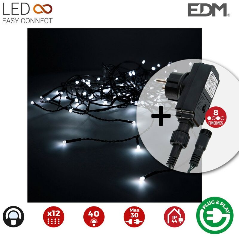 

Cortina Icicle Con Programador Easy-Connect 2Mts X 0,5Mts 12 Tiras 40Leds Blanco Frio Edm