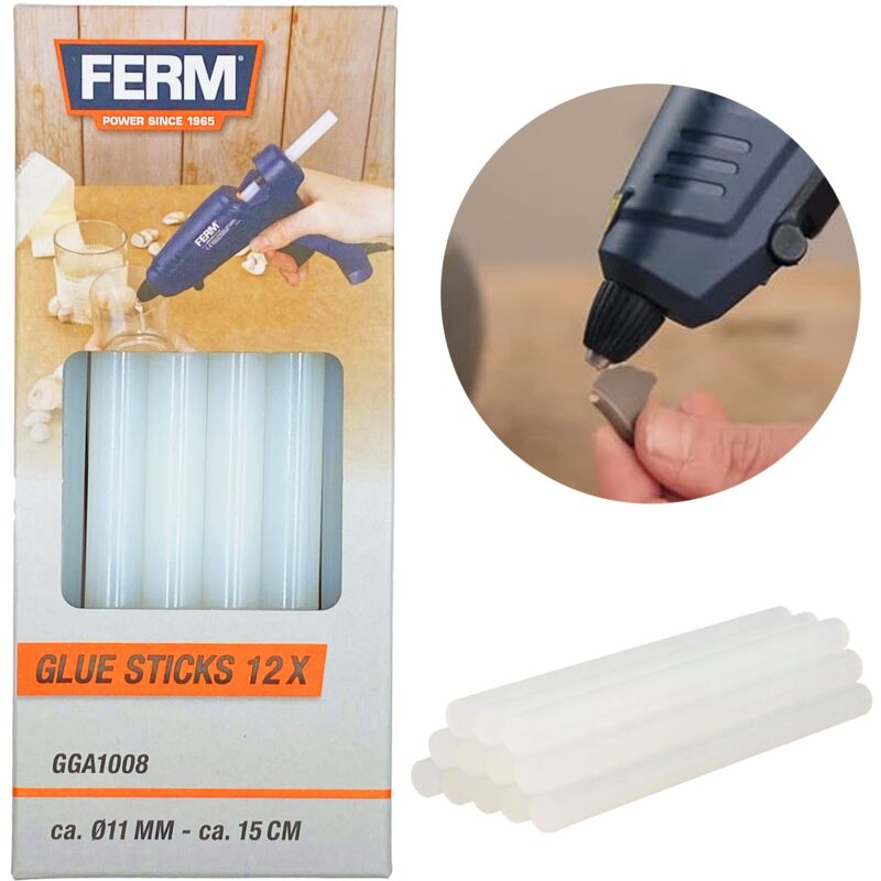 Bâton de colle chaude 11mm recharge pistolet incolore 15cm FERM 12 pcs