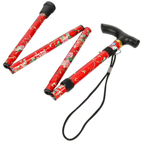 Bâton de Randonnée Aluminium Antidérapant 5 Sections Pliable Léger pour Hommes Femmes Personnes Âgées Rouge