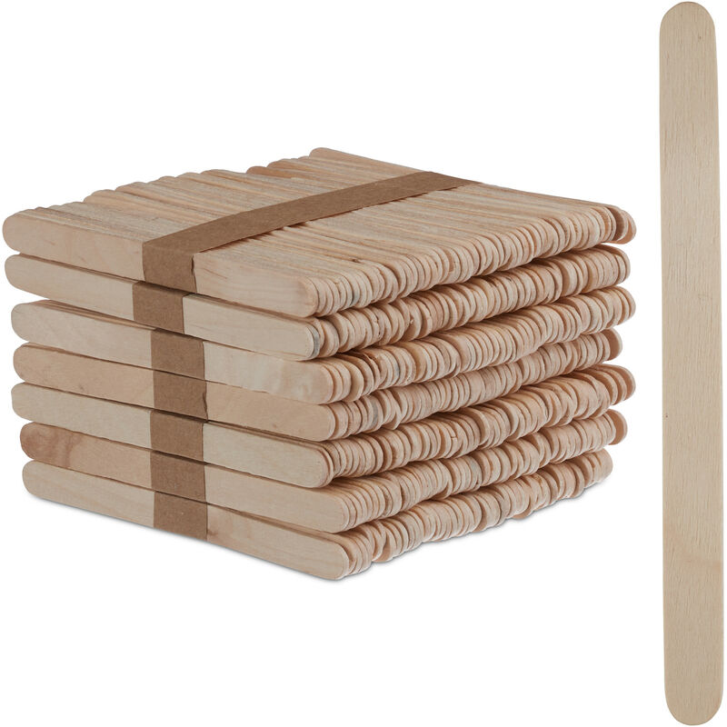 Bâtonnet en bois, lot de 700, pour bricoler, faire de la pâtisserie, manger une glace, h x l : 11x1 cm, nature - Relaxdays