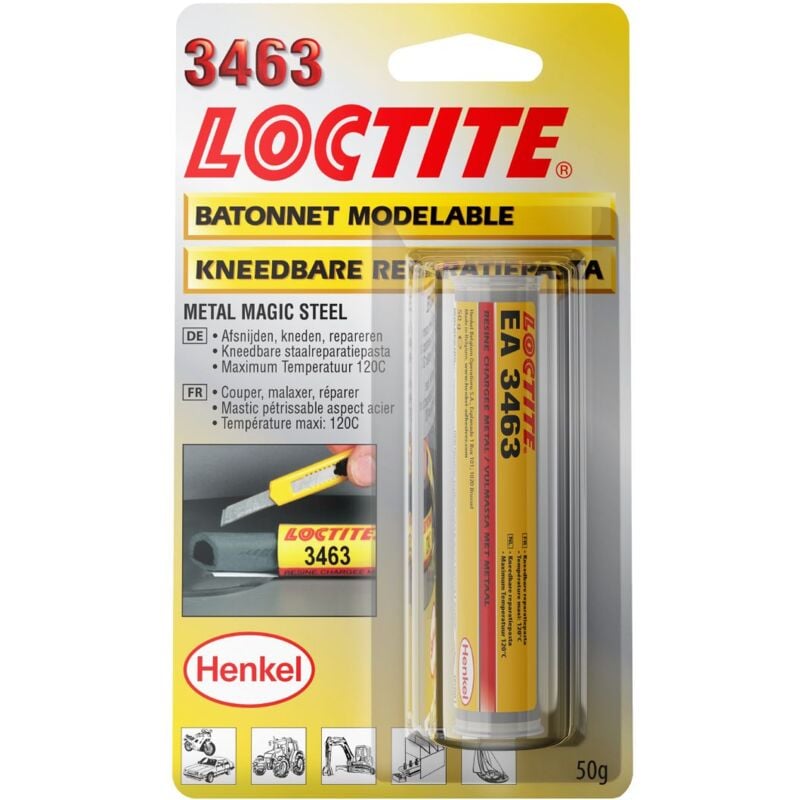 Loctite - ea 3463 - Pâte à réparer voiture Métal 50 g - Pâte epoxy bicomposante avec particules de métal pour coller et réparer les métaux