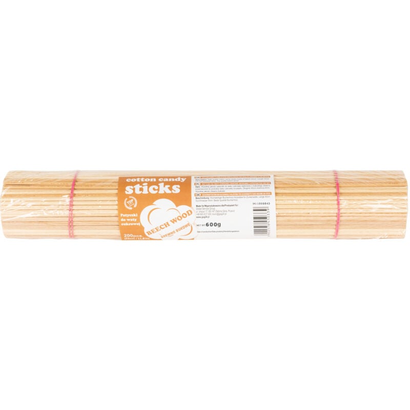 Bâtonnets de barbe à papa en hêtre 30 cm/4 mm avec certificat PZH, 200 pcs