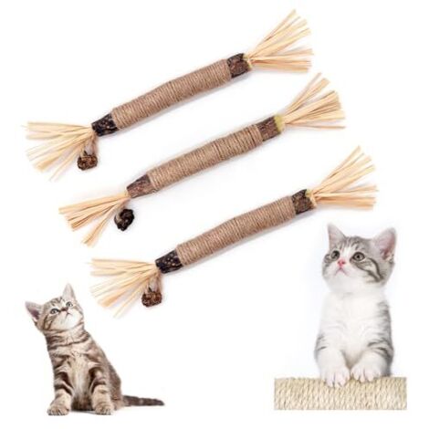 Bâtonnets Herbe à Chat, Bâtonnets à mâcher pour Chats, bâtonnets à mâcher pour Chats pour l'hygiène Dentaire et Contre la Mauvaise haleine (3 pièces)