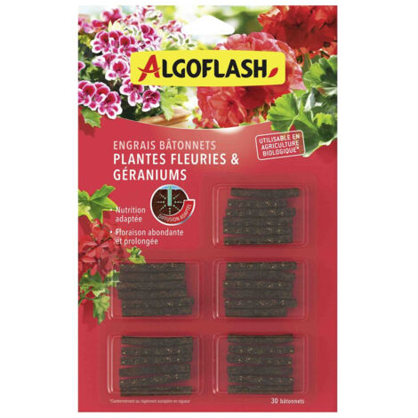 BATONNETS X30 ENGRAIS GERANIUMS ET PLANTES FLEURIES ALGOFLASH BAFLEB