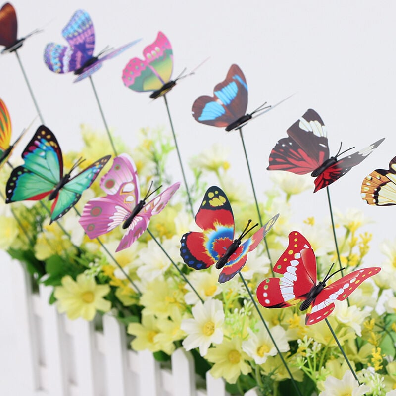 Ensoleille - Bâtons de papillons colorés pour décoration de jardin, 50 pièces, pour papillons de pelouse de cour(Tige papillon de 12 cm)