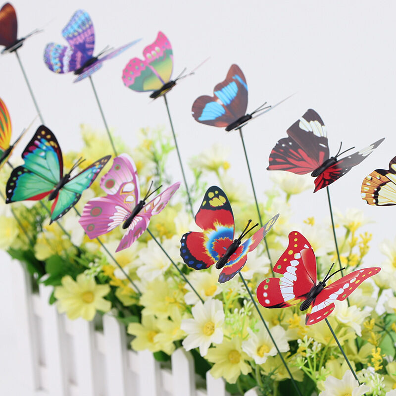 Ensoleille - Bâtons de papillons colorés pour décoration de jardin, 50 pièces, pour papillons de pelouse de cour(Tige papillon de 4,5 cm)