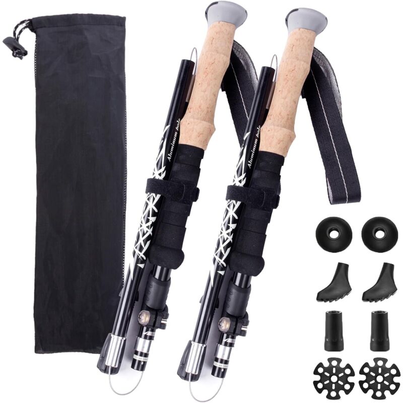Cyslmuk - Bâtons de randonnée légers et pliables, bâtons de marche pliables en aluminium, lot de 2 bâtons de marche pour randonnée avec poignée en