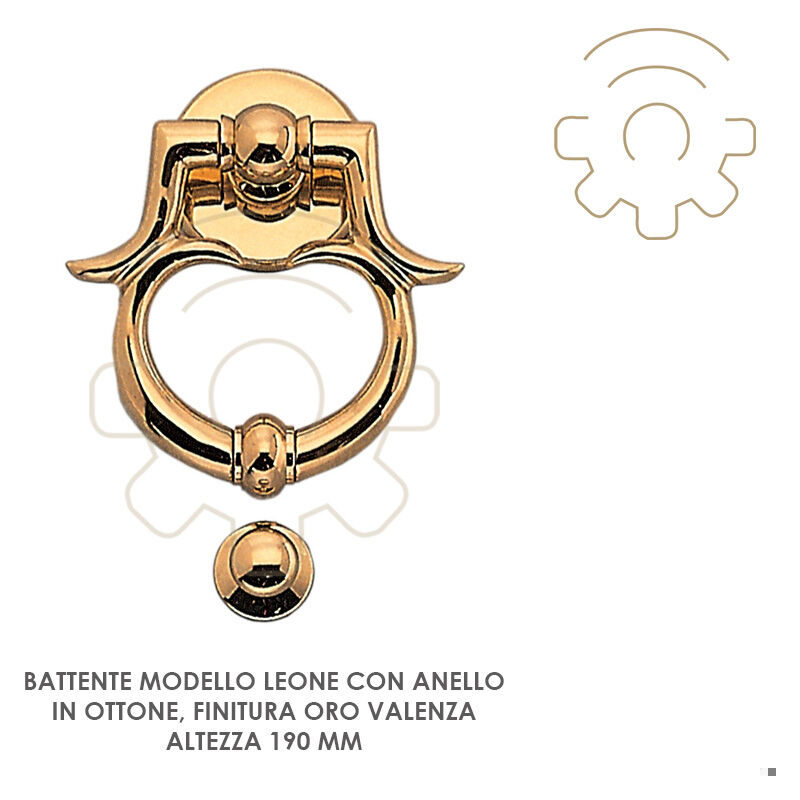 Image of Battente per porta mod barocco in ottone finitura oro lucido h 165 mm