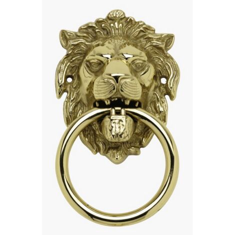 Battente per porta Leone con anello ottone finitura oro anticato h 150 mm