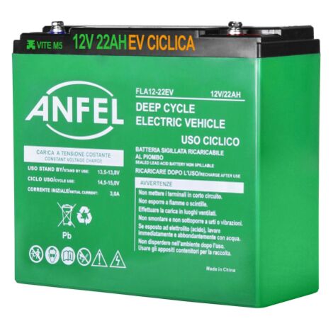 Batteria 12V 22Ah 20Ah CICLICA Ricaricabile AGM Deep Cycle Solare Camper Barca Nautica UPS Sicurezza Veicoli Elettrici Impianti fotovoltaici SCARICA LENTA 6-DZM 6FM USO CICLICO PIOMBO BICI ELETTRICHE