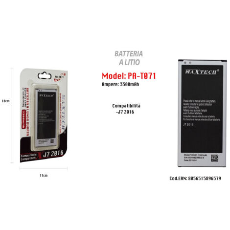 Batteria A Litio Compatibile Per Samsung Galaxy J7 2016 3300mah Maxtech Pa-t071