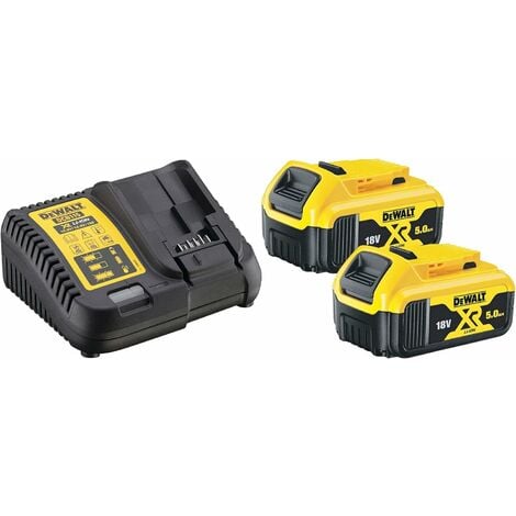 Batteria agli ioni di litio DeWalt XR 2 pezzi da 5,0 Ah, 18 V con caricatore caricabatteria DCB115 DCB184