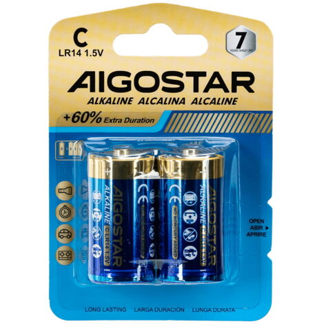Batteria Aigostar 1,5V C Mezzatorcia Alcalina confezione da 2 pile
