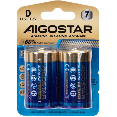 Batteria Aigostar 1,5V D Torcia Alcalina confezione da 2 pile