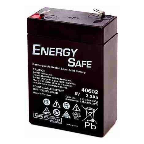 BATTERIA RICARICABILE AL PIOMBO ERMETICO 6 V-3,2 Ah COMPATIBILE LAMPADE  EMERGENZA BEGHELLI