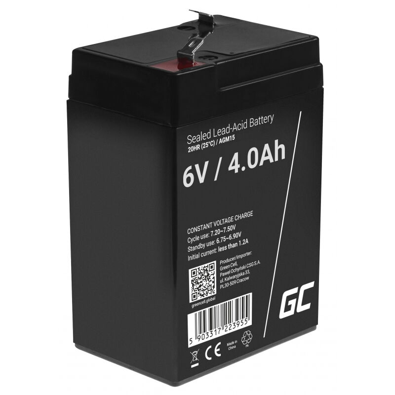 Image of Green Cell - 6V 4Ah agm vrla Lead Acid Battery, batteria di ricambio al gel, resistente ai cicli, giocattolo elettrico, allarme, alimentazione di