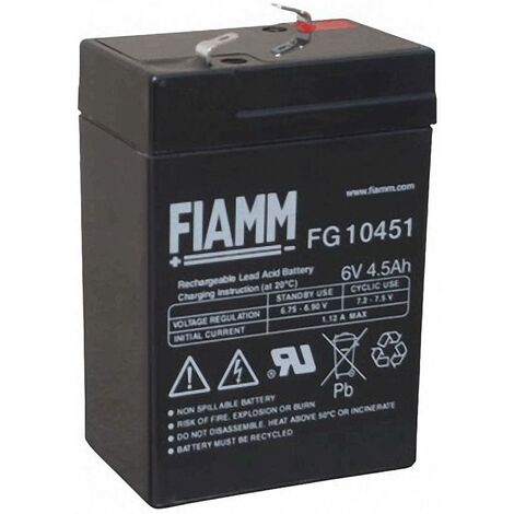 Batteria al piombo sigillata Fiamm, 6V, 4.5Ah, 70 x 47 x 106mm, -20  +50°C