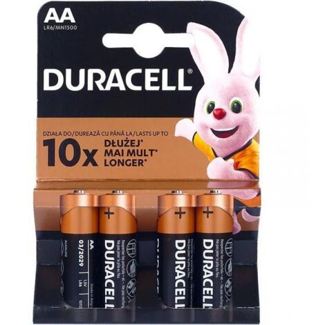 Batteria alcalina DURACELL R6 AA, 4 pezzi.