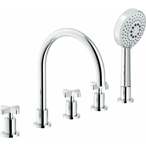 Batteria bordo vasca con bocca lunga e doccino Nobili serie Lira WEBK204/1LRCR  Cromato - Ottone