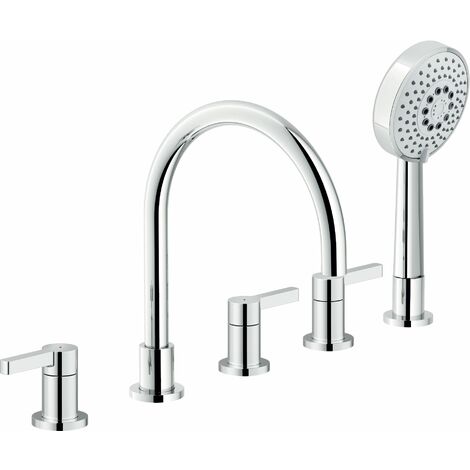 Batteria bordo vasca con bocca lunga e doccino Nobili serie Lira WEBK204/1T1LRCR  Cromato - Ottone