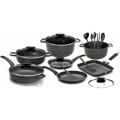 Batteria di Pentole 18 Pezzi in Alluminio Pressofuso Antiaderente Olympia Hard Cook