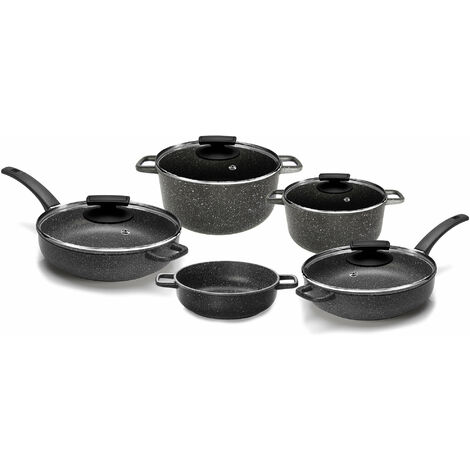 Batteria di Pentole 9 Pezzi in Alluminio Pressofuso Antiaderente Olympia Hard Cook