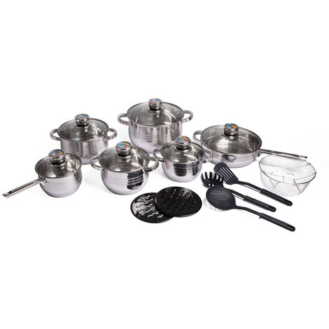 Set batteria pentole in acciaio inox 18/10 da 23pz e set coltelli