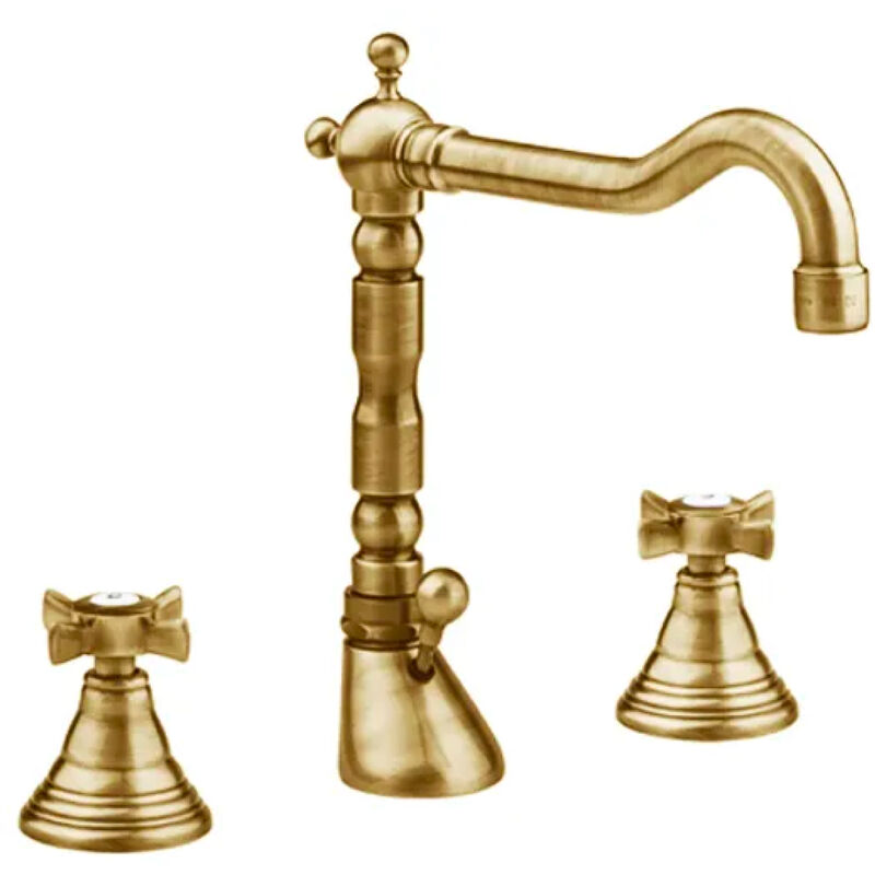 Batteria rubinetto lavabo 3 fori serie orientes bronzato scarico 11/4' rubinetterie Eurorama s.p.a.