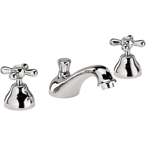 PAINI FRANCE Paini - LIBERTY 211 Rubinetto Batteria Lavabo 3 fori a bocca BASSA con maniglie a Croce per Bagno stile classico retrò manopole a stella Cromato Made in Italy