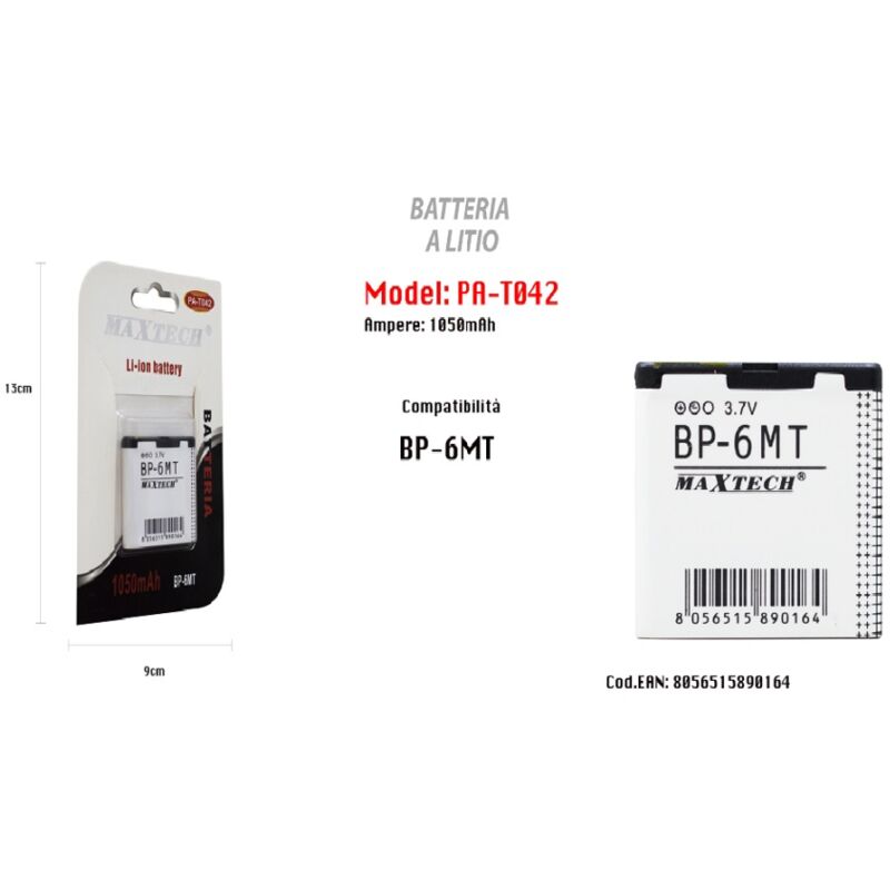 Batteria Li-ion 1050mah Compatibile Con Modello Bp-6mt 3.7v Ricambio Pa-t042 - - Maxtech