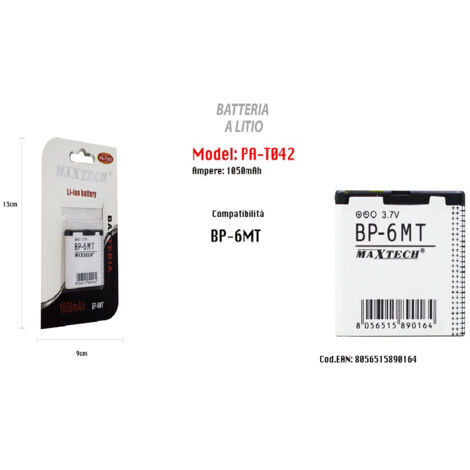 Batteria Li-ion 1050mah Compatibile Con Modello Bp-6mt 3.7v Ricambio Maxtech Pa-t042