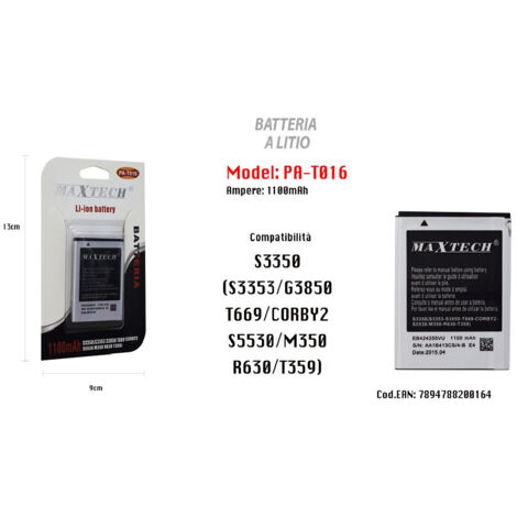 Batteria Litio 1100mah For Samsung S3350 Ricambone Maxtech Pa-t016