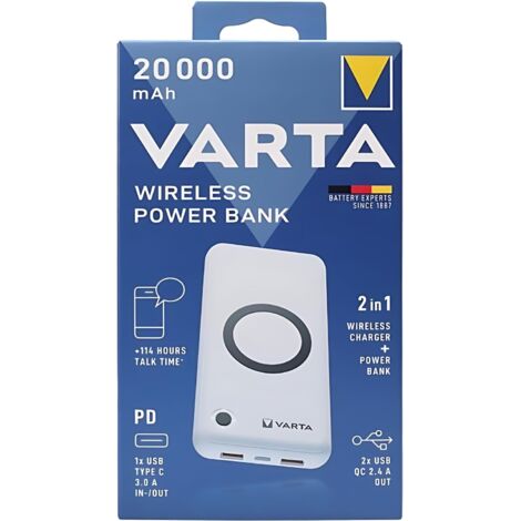 Batteria portatile Varta Powerbank 20.000mAh 2xUSB A 1xUSB C Wireless