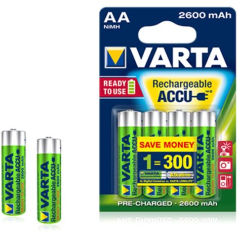BATTERIA STILO AA RICARICABILE 2600MAH CONF.BLISTER 4PZ VARTA