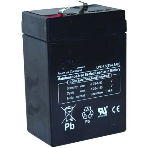 Batteria Tashima Gel/agm 6V, 4,5A per torcia ricaricabile, allarme. L: 70, L: 48, H: 106mm, + a sinistra. - Batteria da mettere
