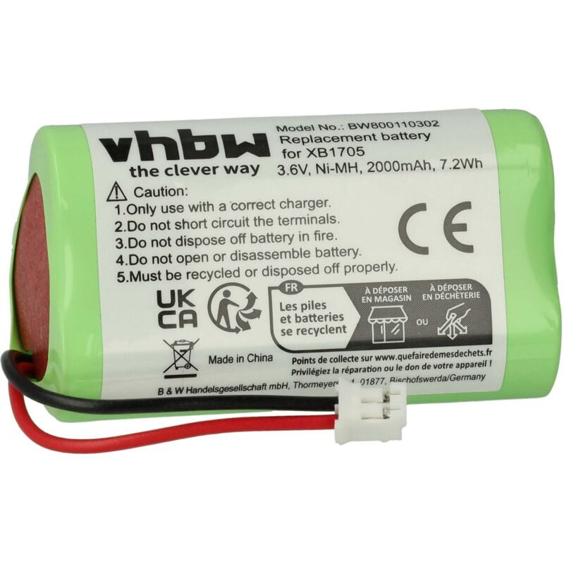 Image of Batteria Vhbw NiMH 2000mAh (3.6V) compatibile con aspirapolvere, scopa elettrica Euro-Pro Shark V1705, V1705i sostituisce XB1705.