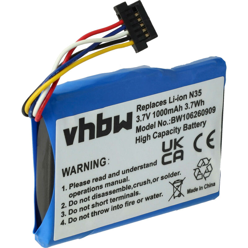 vhbw Batterie compatible avec Acer N35 appareil GPS de navigation (1000mAh, 3,7V, Li-ion)