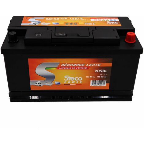 Batterie 12V 105 Ah (20h) - 115 Ah (100h) 354x175x190 mm Décharge Lente STECOPOWER - 209DL