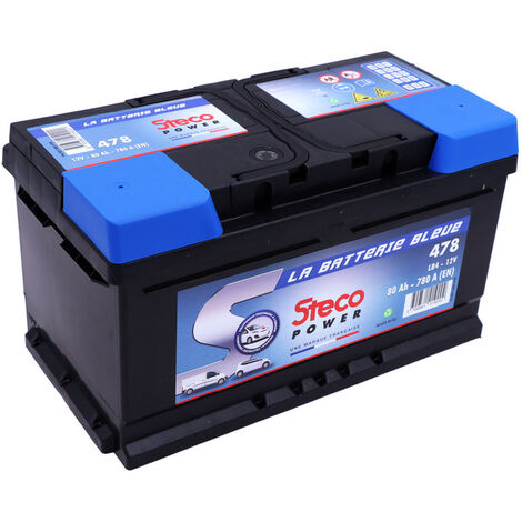 Batterie 12V 80Ah 780A 478 – Pour voiture et moto – Disposition des pôles + à droite – Longueur 315mm – Garantie 2 ans – Steco