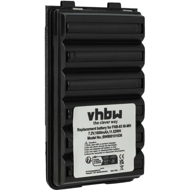 Vhbw - 1x Batterie compatible avec Standard Horizon HX600S, HX500S, HX270S, HX370S radio talkie-walkie (1600mAh, 7,2V, NiMH)