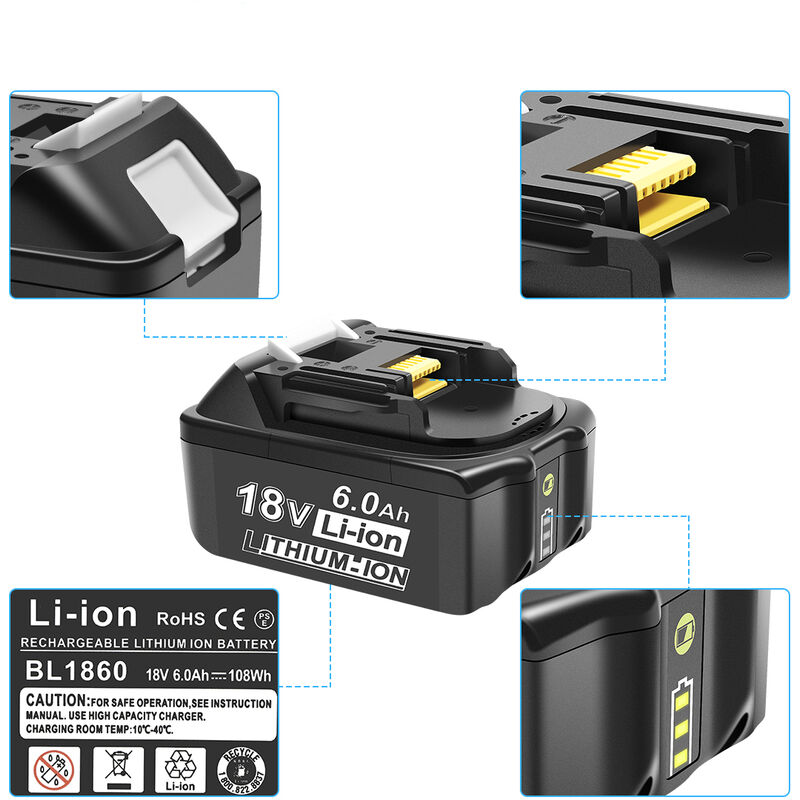 Batterie 18V 6.0Ah pour Makita18V BL1830 BL1840 BL1850 BL1860 BL1835 BL1845 194205-3 194309-1 194204-5 196399 -0 196673-6 LXT-400 Batterie sans fil